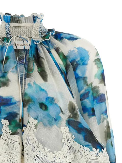 ZIMMERMANN Alchemy floral-print lace-trim mini dress - Blue