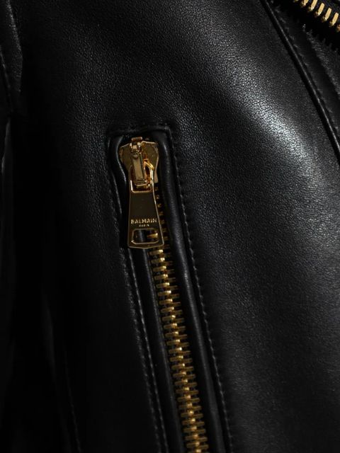 Balmain asymmetrical-zip leather jacket - Black