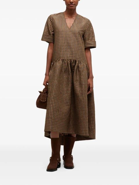 GANNI checked v-neck dress - Brown - zdjęcie produktu nr 2