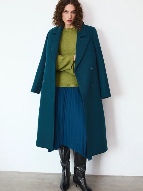 Medicine płaszcz z domieszką wełny damski kolor zielony - zdjęcie produktu nr 1