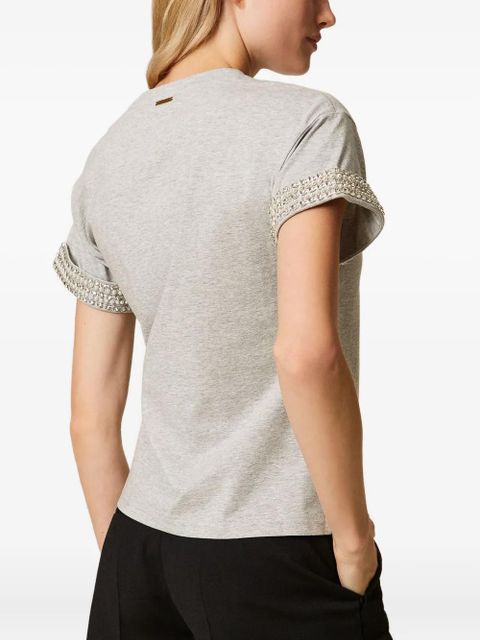 TWINSET pearl-rhinestone embellished T-shirt - Grey