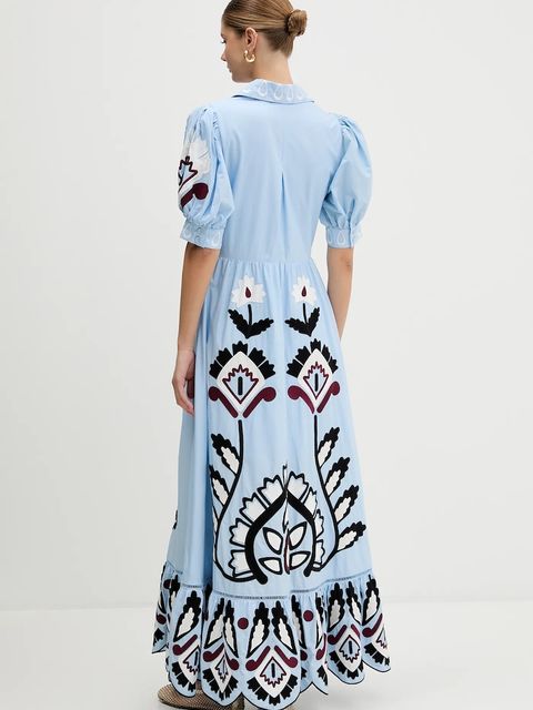 Farm Rio sukienka bawełniana kolor niebieski maxi rozkloszowana 344655 - zdjęcie produktu nr 2