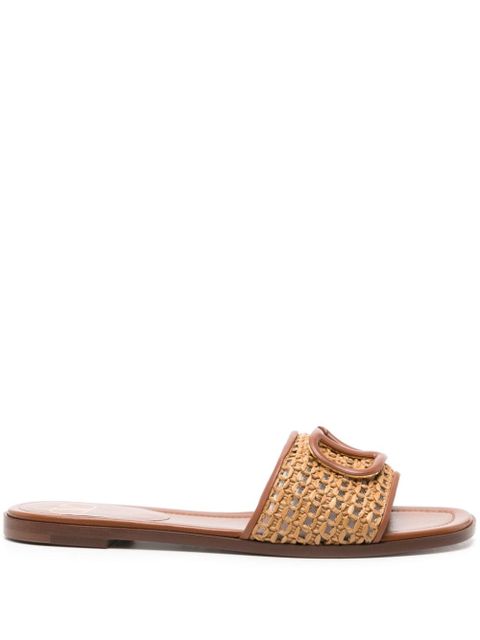 Valentino Garavani VLogo Signature woven-raffia slides - Brown