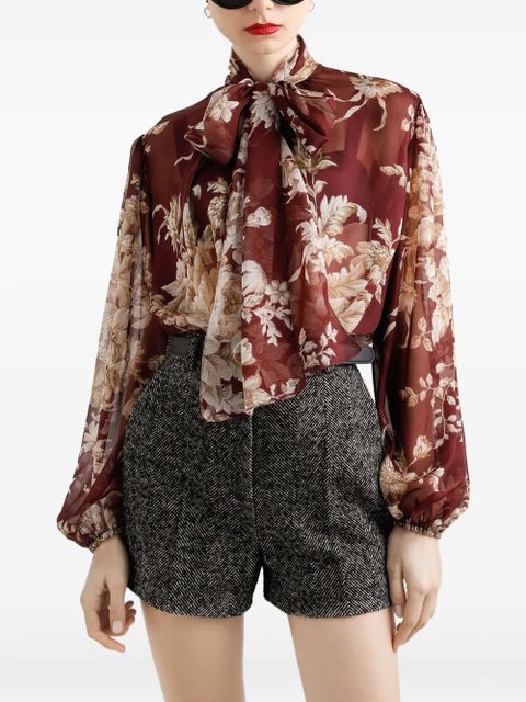 Dolce & Gabbana floral-print bow blouse - Brown