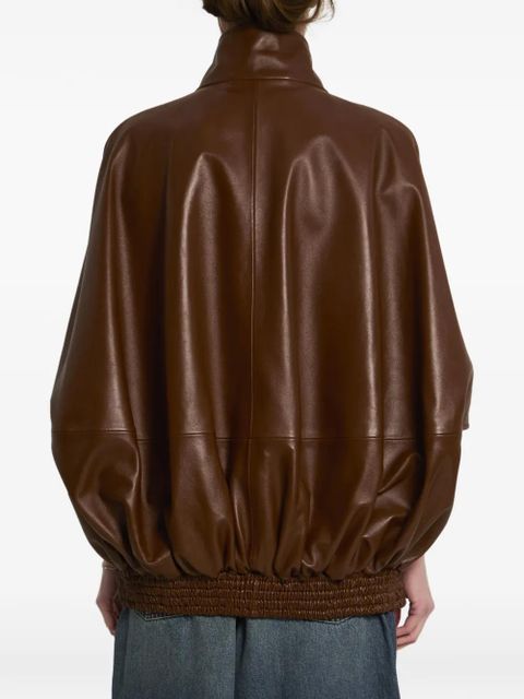 Balenciaga Cooon high-collar bomber leather jacket - Brown