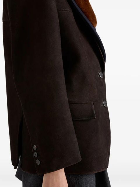 Prada shearling-collar suede coat - Brown