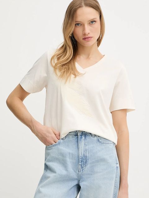 BOSS t-shirt bawełniany damski kolor beżowy 50545673 - zdjęcie produktu nr 1