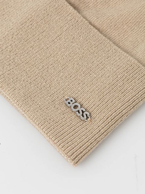 BOSS czapka wełniana kolor beżowy z cienkiej dzianiny wełniana 50524276 - zdjęcie produktu nr 2