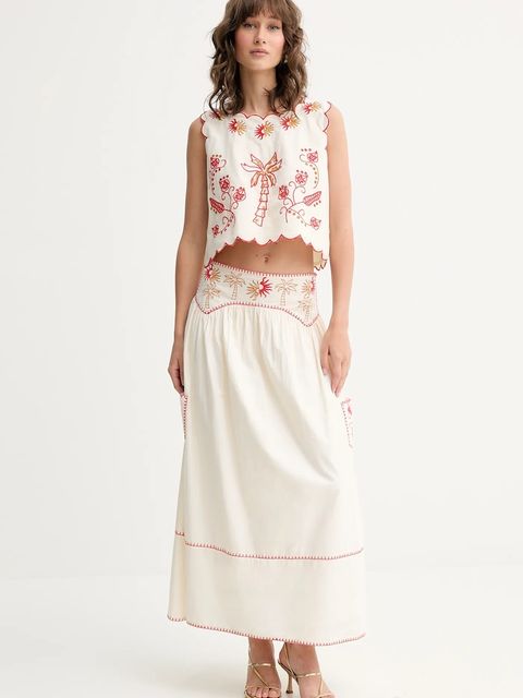 Never Fully Dressed bluzka bawełniana damska kolor beżowy z aplikacją NFDTO1682