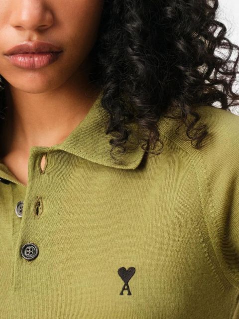 AMI Paris Ami De Coeur chest-embroidery polo top - Green