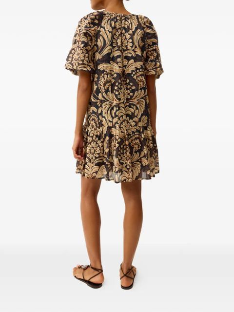 Marie Oliver Greta baroque-print tiered dress - Black