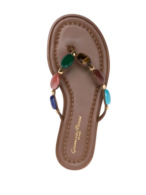 Gianvito Rossi Shanti embellished leather flip flops - Brown