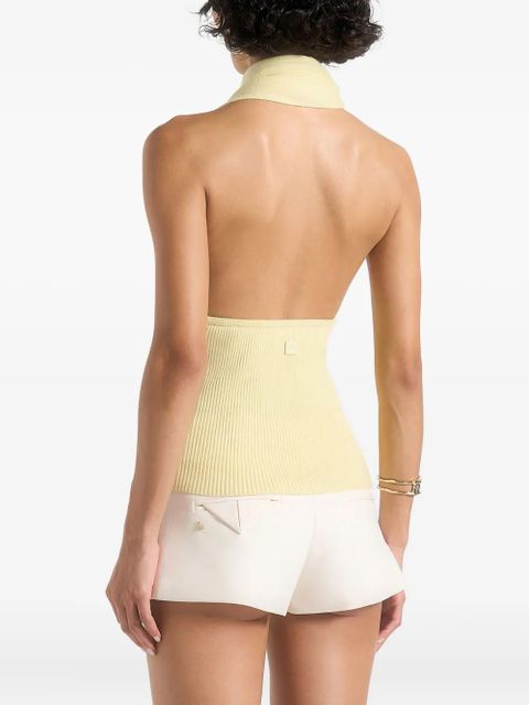 Manière De Voir Elodie draped halterneck knitted top - Yellow