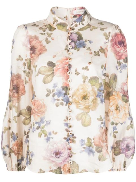 ZIMMERMANN Luminosity floral-print puff-sleeve blouse - Neutrals - zdjęcie produktu nr 1