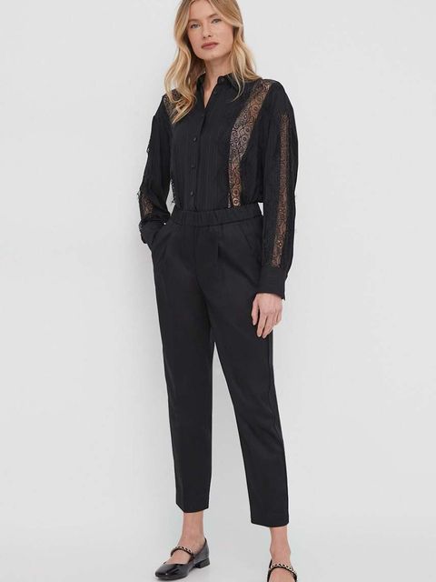 Sisley koszula damska kolor czarny regular z kołnierzykiem klasycznym