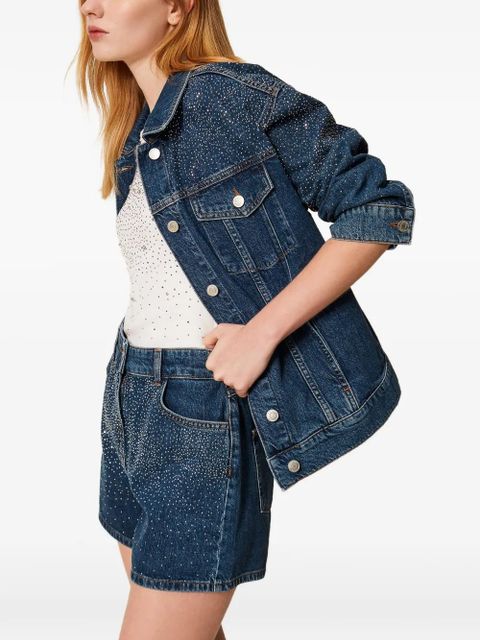 TWINSET rhinestone-detail denim shorts - Blue