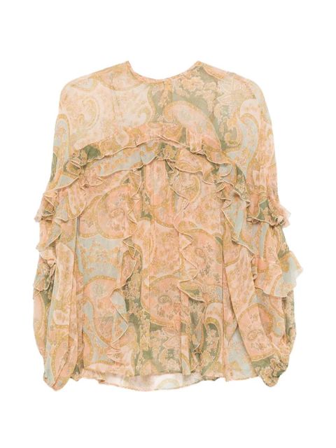 ZIMMERMANN Luna Flutter ruffled paisley blouse - Neutrals - zdjęcie produktu nr 1
