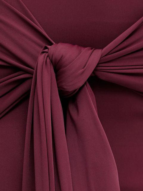 Bardot sukienka kolor bordowy maxi dopasowana 60102DB