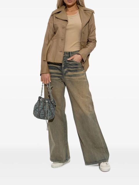 Diesel button-fastening flared leather jacket - Neutrals