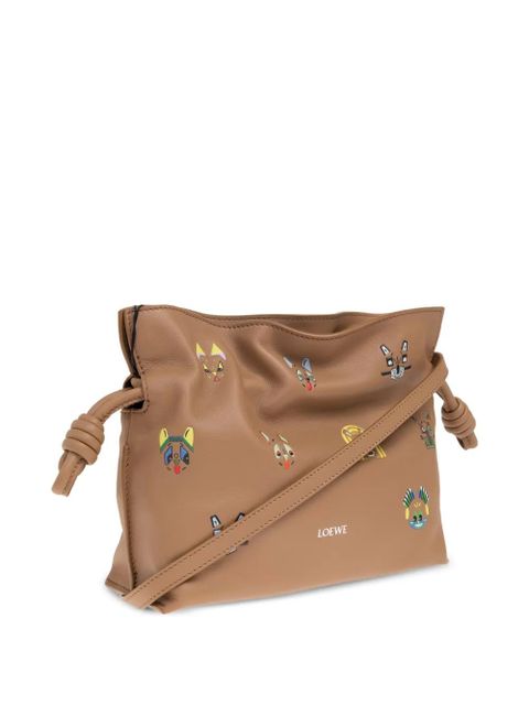 LOEWE mini Flamenco cat-print shoulder bag - Brown