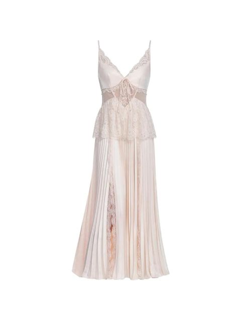 Self-Portrait lace-detail pleated midi dress - Pink - zdjęcie produktu nr 1