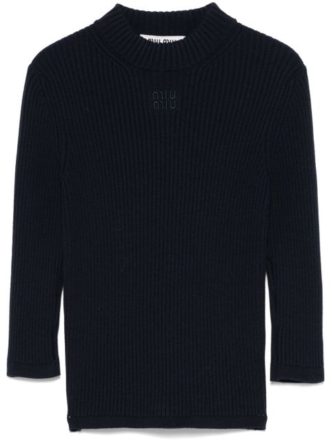 Miu Miu embroidered-logo sweater - Blue