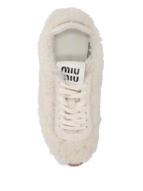 Miu Miu shearling lace-up sneakers - Neutrals
