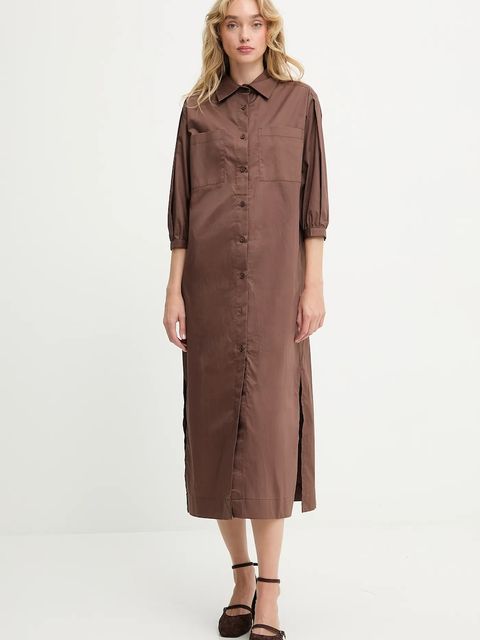 Answear.LAB sukienka bawełniana kolor brązowy maxi prosta