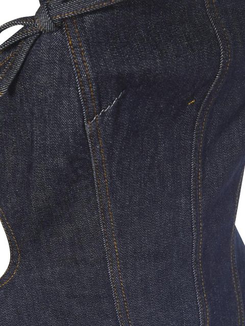 Self-Portrait bow denim mini dress - Blue