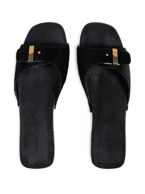 KHAITE Britt Clog haircalf buckle mules - Black
