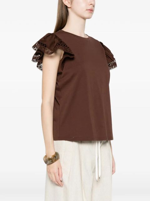 TWINSET lace puff-sleeved T-shirt - Brown