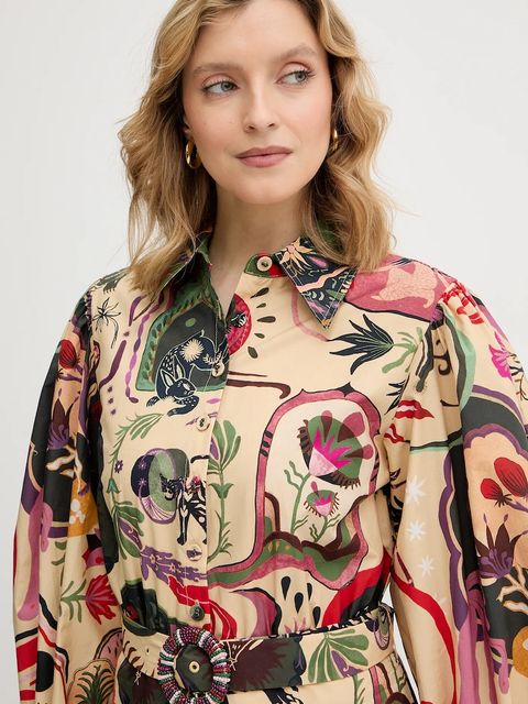 Farm Rio sukienka bawełniana kolor beżowy mini prosta 350089