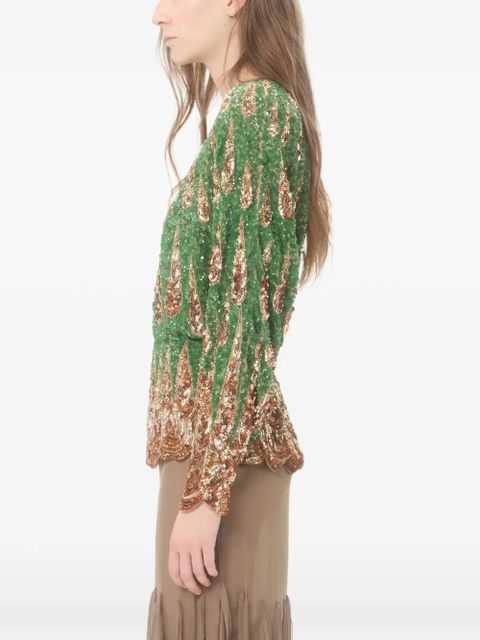 Valentino Garavani Embroidered Chiffon Top - Green