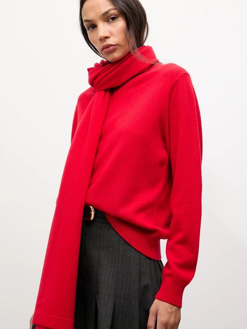 Answear.LAB sweter z wełny merino z szalem damski kolor czerwony lekki