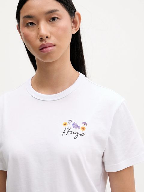 HUGO t-shirt bawełniany damski kolor biały 50555813
