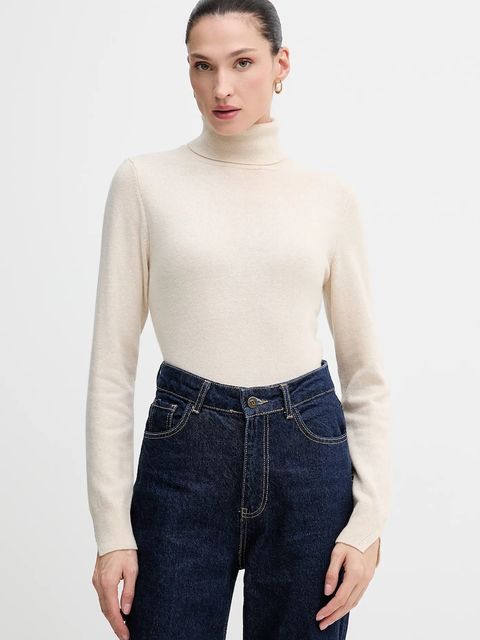 Sisley sweter z domieszką wełny damski kolor beżowy lekki z golfem 102HM2174 - zdjęcie produktu nr 1