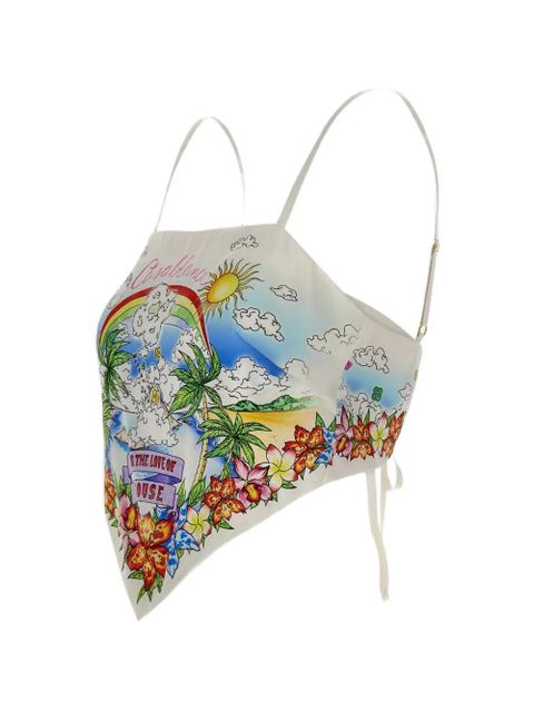 Casablanca floral-print silk top - White