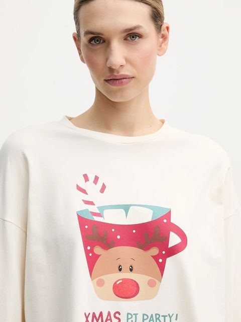 United Colors of Benetton longsleeve piżamowy damska kolor beżowy 3DKE3M07Y