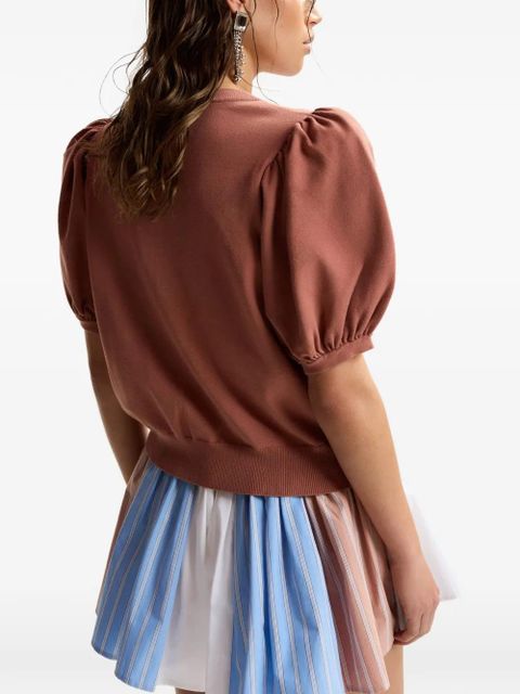 Essentiel Antwerp flower-brooch puff-sleeve cardigan - Brown