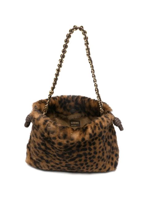 LOEWE leopard chain clutch bag - Brown