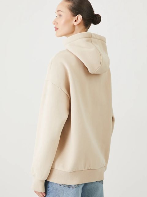 Medicine bluza damska kolor beżowy z kapturem gładka