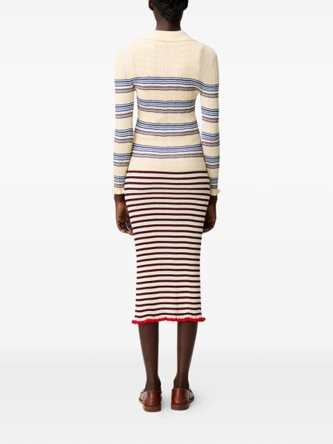 Claudie Pierlot striped ruffled polo top - Neutrals