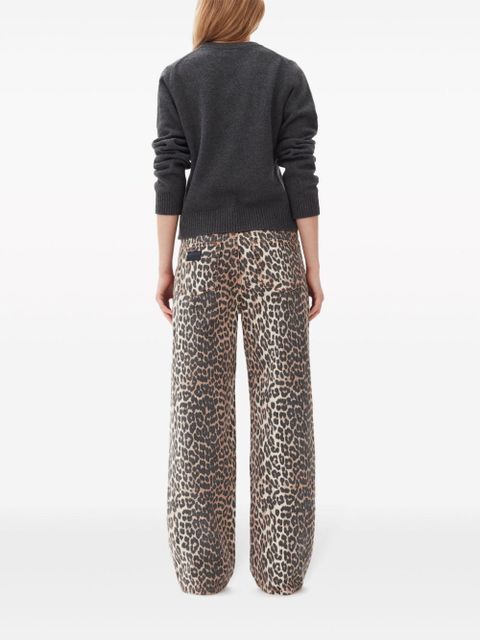 GANNI leopard print denim trousers - Brown