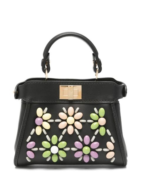 FENDI nano Peekaboo beaded-flowers tote bag - Black - zdjęcie produktu nr 1