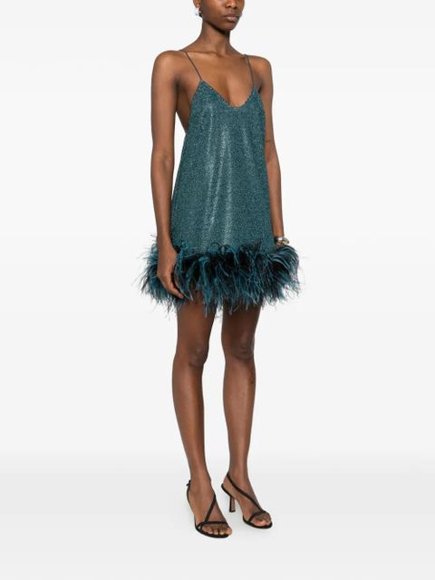 Oséree feather-trim mini dress - Blue