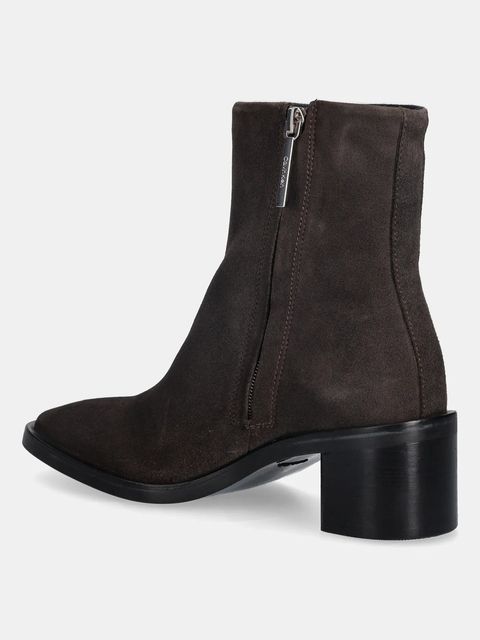 Calvin Klein botki zamszowe BLOCK HEEL ZIP BOOT SUE damskie kolor brązowy na słupku HW0HW02592