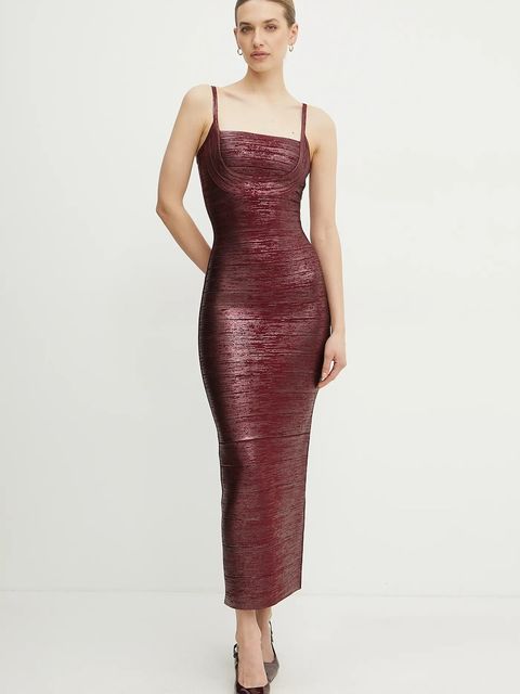 Herve Leger sukienka Gemma kolor bordowy maxi dopasowana HFL8503778