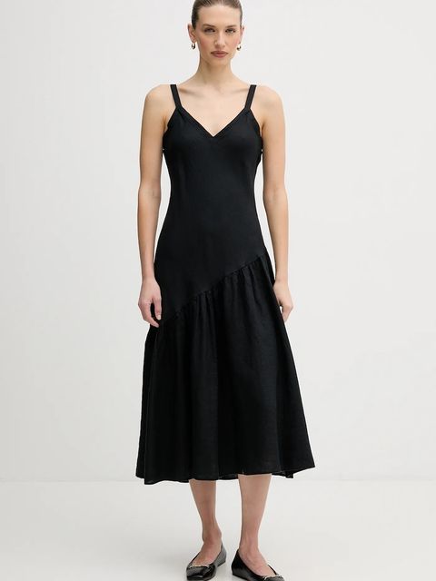 Dkny sukienka lniana kolor czarny midi rozkloszowana P5JNCD88 - zdjęcie produktu nr 1