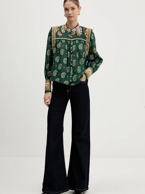 Farm Rio koszula bawełniana damska kolor zielony relaxed ze stójką 351137 - zdjęcie produktu nr 2