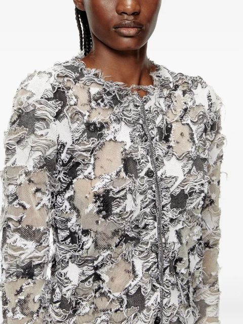 Diesel devoré-houndstooth-jacquard cardigan - White